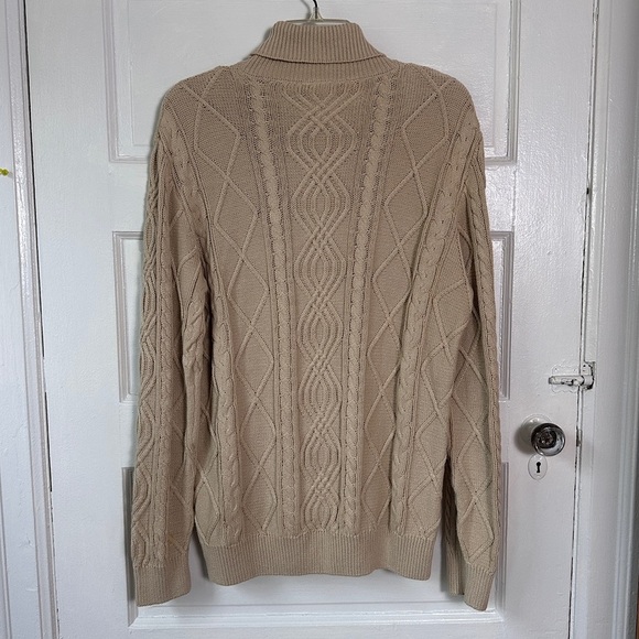 John Blair Sweater Sz M Chunky Cable Knit Fisherman Turtleneck Cotton Neutral - Picture 7 of 13